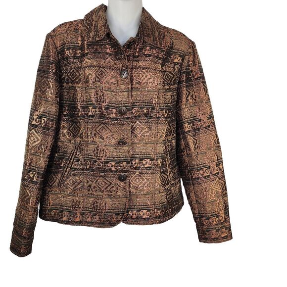 Coldwater Creek Womens Jacket Size Small Tapestry Copper Metallic Print Button - Picture 1 of 10